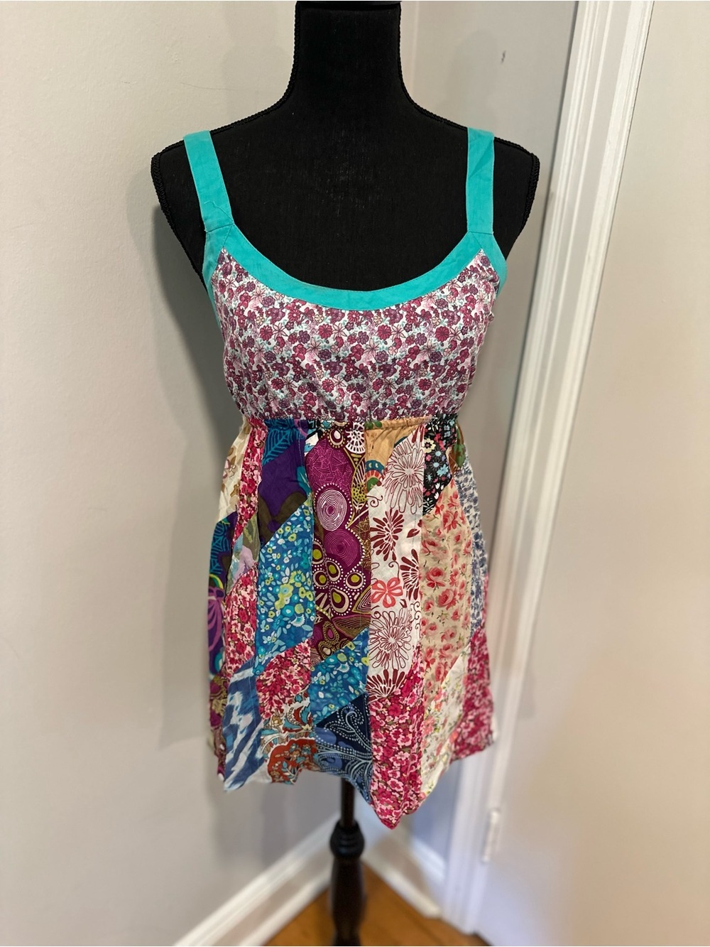 Blue sky cotton Sz: S Colorful boho patchwork Festival Paisley Floral tunic cami
